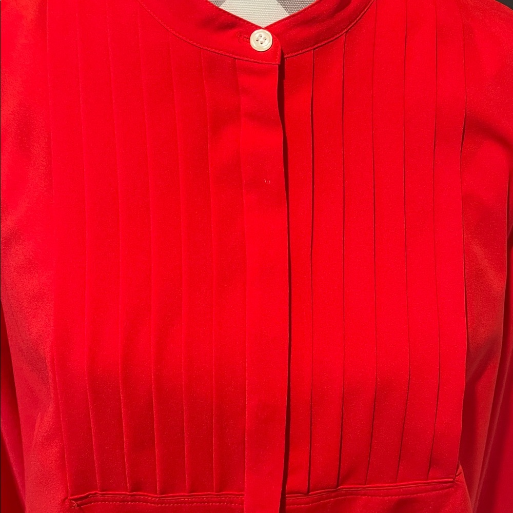 J.Crew Pleated Red Tuxedo Blouse Size L - Picture 3 of 8